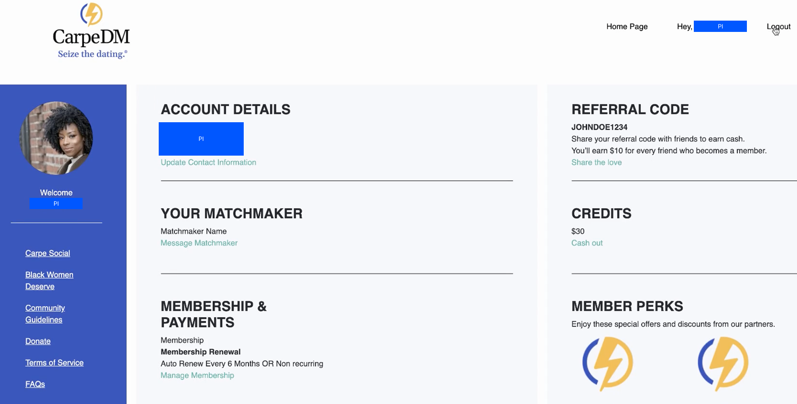 Membership dashboard