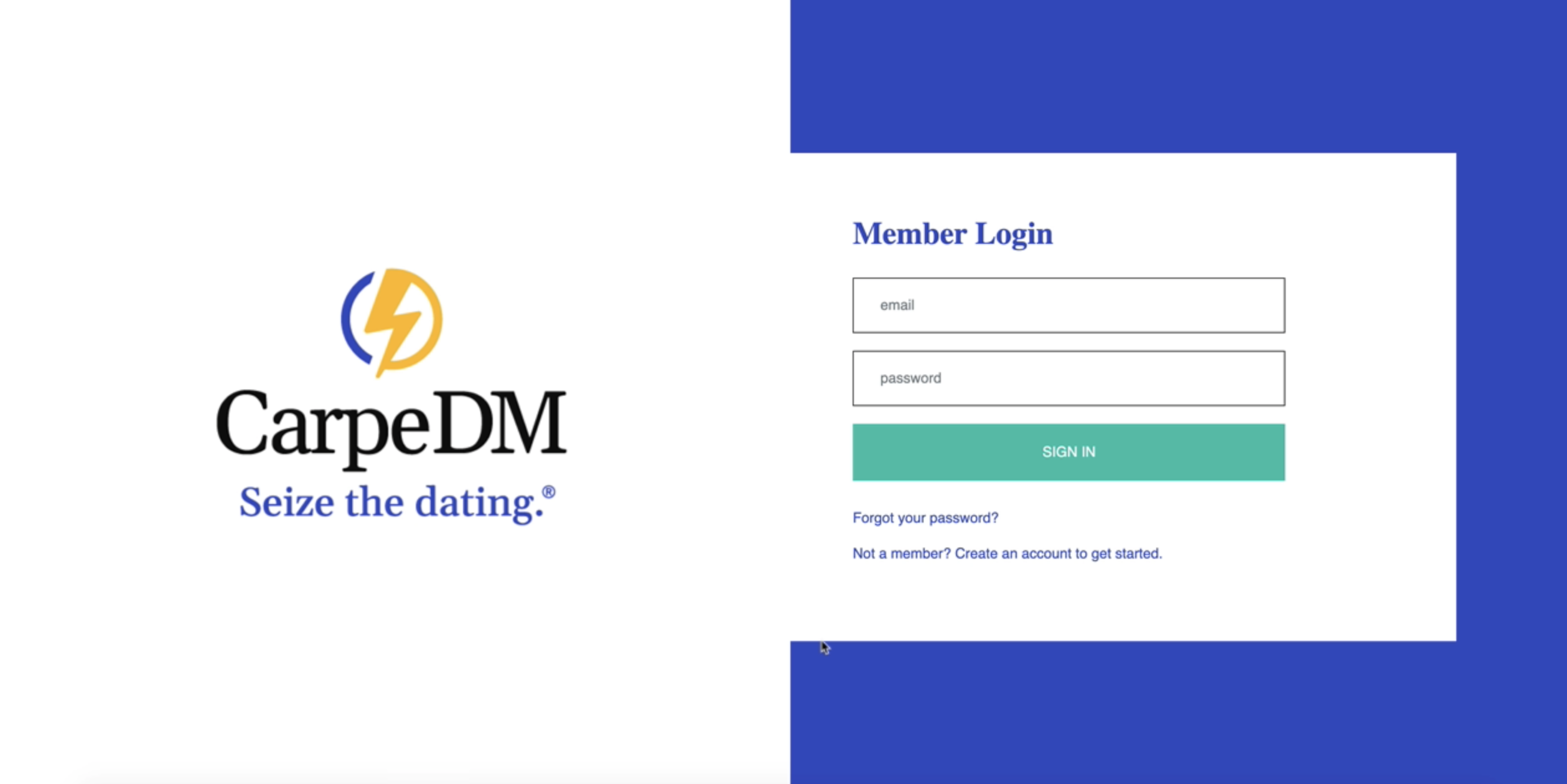 Member onboarding login page
