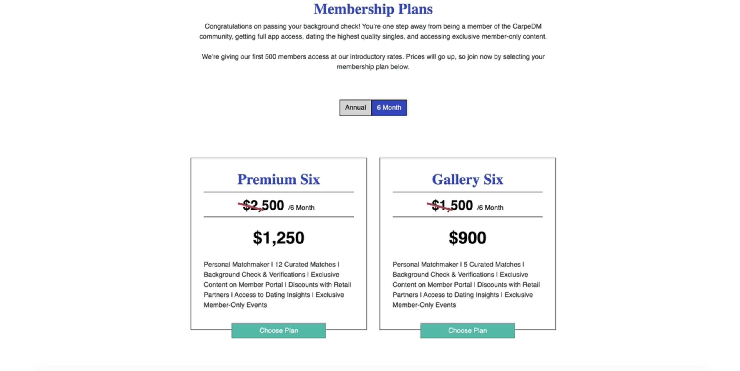 Membership options interface